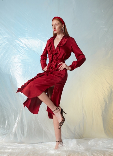 C.Manolo Red Ruffled (Βολάν) Dress 