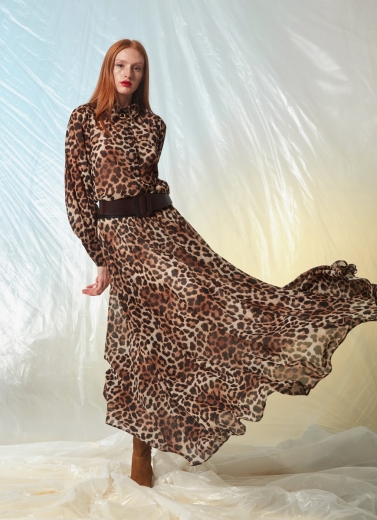 C.Manolo Brown Leopard Chiffon Shirt