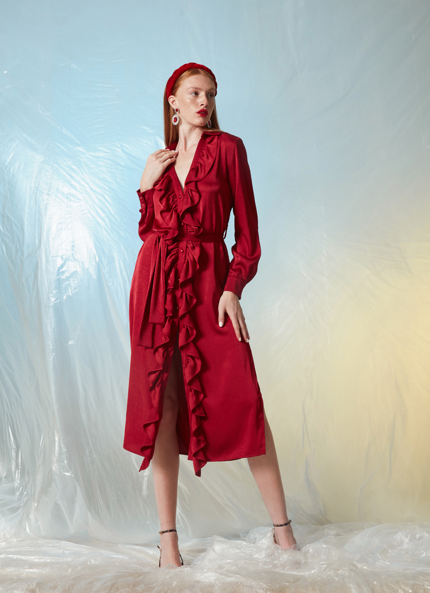 C.Manolo Red Ruffled (Βολάν) Dress 