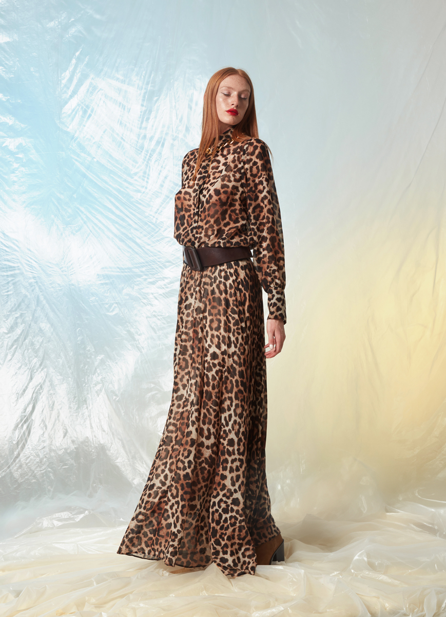 C.Manolo Brown Leopard Chiffon Shirt